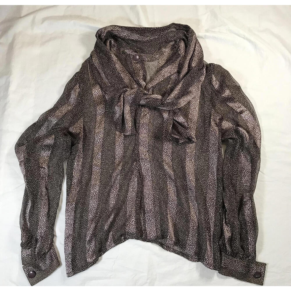 Givenchy Women's Long Sleeve Sheer Cheetah Blouse with Tie Neck